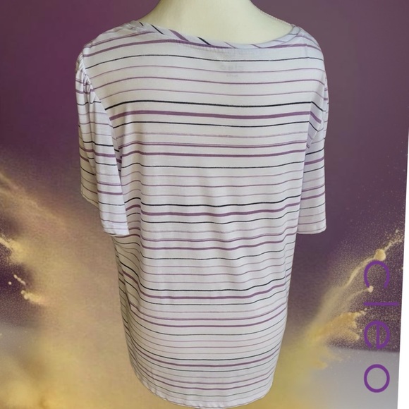 Cleo Women's Lavender and White Striped Tee - Picture 6 of 6